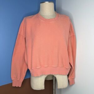 Aerie Coral Ribbed‎ Cropped Oversized Sweatshirt Size XS 100% Cotton
